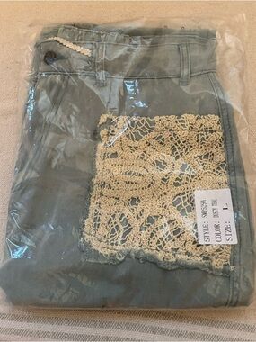 Crochet POL Pocket Cotton Denim  Pants in Dusty Blue Size L